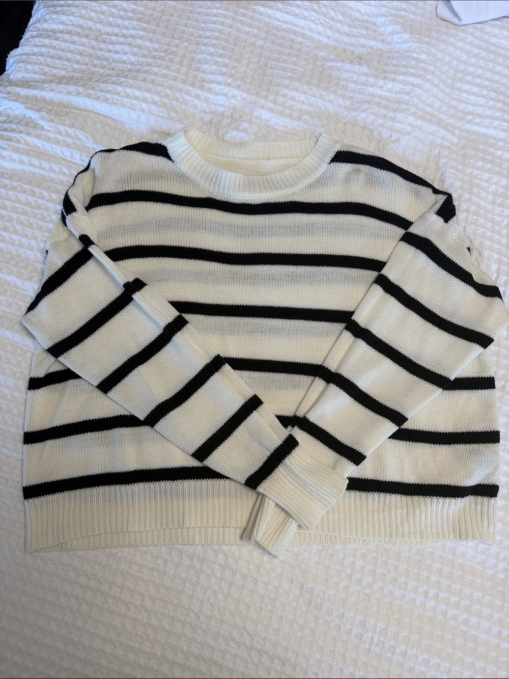 SHEIN Black & White Striped Crewneck Sweater